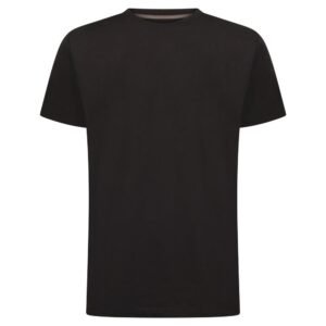 Zwart T-shirt met korte mouwen, vooraanzicht – perfect om te personaliseren met tekst of illustratie.