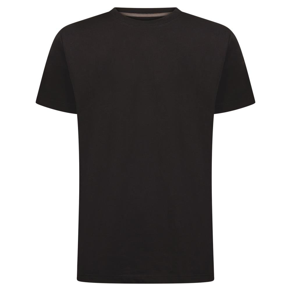 Zwart T-shirt met korte mouwen, vooraanzicht – perfect om te personaliseren met tekst of illustratie.